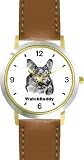 Corgi (SC) Dog - WATCHBUDDY&reg; CLASSIC DELUXE TWO-TONE THEME WATCH - Arabic Numbers-Brown Leather Strap-Women's Size-Small