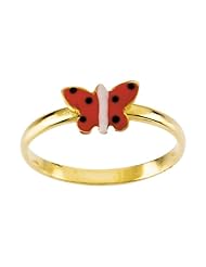 14K Yellow Gold Childrens Red Enamel Butterfly Ring (Size-3)