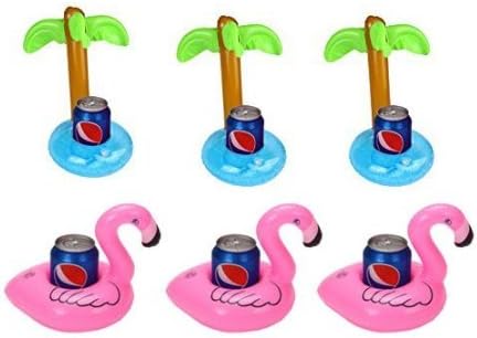 Warmbuy Inflatable Pink Flamingo and Palm Tree Drink Holder,6pcs