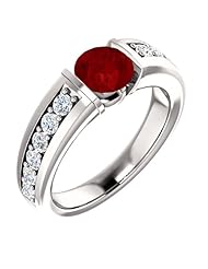 Platinum 6.00mm Round Cut Chatham Created Ruby and Diamond Ring -- LIFETIME WARRANTY