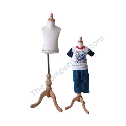 Kids 1-2 Years Child Jersey Mannequin Dress Form - Boy or Girl - White with Natural Tripod Base Kids 1-2 Years Child Jersey Mannequin Dress Form - Boy or Girl - White with Natural Tripod Base