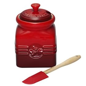 Le Creuset Stoneware Berry Jam Jar with Silicone Spreader, Cerise