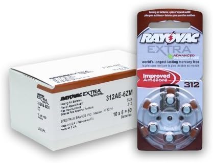 60 Rayovac Extra Mercury Free Hearing Aid Batteries Size: 312 + Battery Holder Keychain Kit