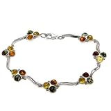 Certified Genuine Multicolor Amber and Sterling Silver Triangle Bracelet