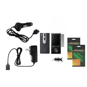iShoppingdeals - Car Charger + Travel AC Wall Charger + Screen Protector for Sony Bloggie 3D MHS-FS3 8GB Video Camera