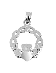 14k White Gold Celtic Knot Claddagh Charm Pendant