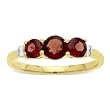 14k Yellow Gold 3-Stone Garnet with Diamond Accent Ring, Size 7