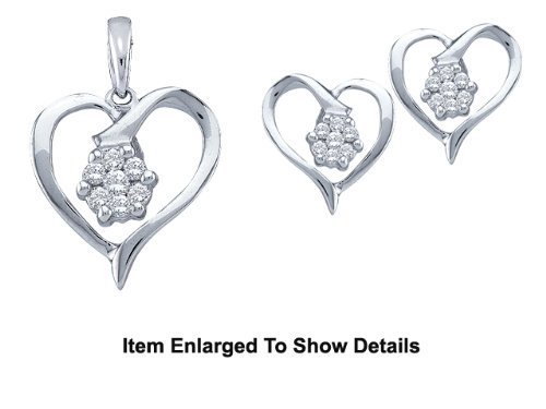Stunning 3 Pc. 10k Solid Gold Genuine Diamond Earrings And Pendant Set
