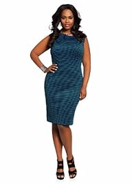 Ashley Stewart Women’s Plus Size Asymmetrical Techno Striped Sheath Dress