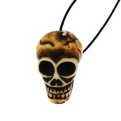 Resin Imitation Bone Pendant Skull - Adjustable Cord - 36mm x 22.5mm