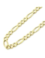 14K Yellow Gold 4mm Figaro Flor Chain Necklace 18"