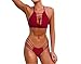 WorkTd Women's Deep V Neck Halter Top Bottom Bikini Sets Swimsuit Bathing Suit