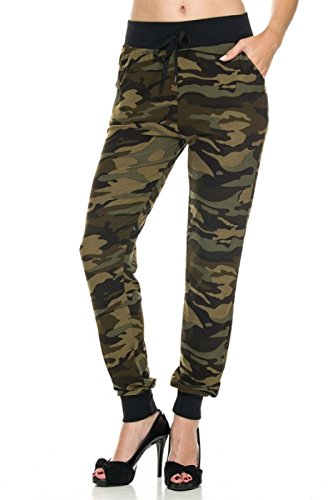 2LUV Women's Mix Print Jogger Pants W/ Drawstring Waist Olive M/L (US-JR10-JOGGERS)