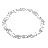 Sterling Silver Flower with Links Bracelet