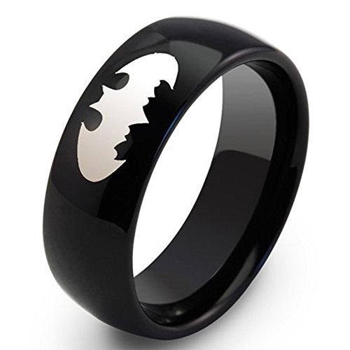 Paya Jewelry High Quality 8mm Unisex Black Plating Tungsten Ring with Batman Logo