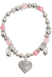 Sweet Little Girl Silver Tone Heart Pink Crystal Charm Bracelet