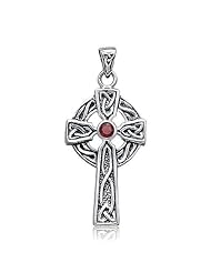 Bling Jewelry Sterling Silver Celtic Cross Pendant Garnet Gemstone