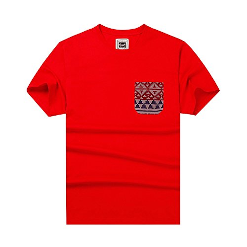 Men's Jacquard Pocket T-Shirt Crew-Neck Short Sleeve Beautiful Giant Pocket Tee