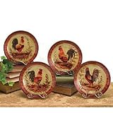 SetOf4GlassRoosterPlatesForFrenchCountryRoosterKitchenDecor