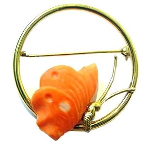 Butterfly Art Deco Coral Brooch 18k Gold Italian by