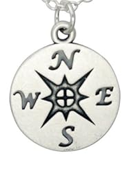 925 Sterling Silver Nautical Compass Medallion Pendant Necklace