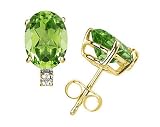 12X10mm Oval Peridot and Diamond Stud Earrings in 14K Yellow Gold