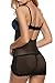 Ekouaer Sexy See-through Lingerie Mesh Chemise Pad Babydoll Bra and G-string Set