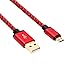 Micro USB Cable, HI-CABLE Fast+ 3 pack 6ft Quick Speed Braided Long Charging Cord For Samsung Galaxy S7 S6 Edge Plus, Note 4/ 5,S4 S5 Active, Tab A S/ S2 Pro, PS3/ 4, Android Phone Gold-Plated (Red)