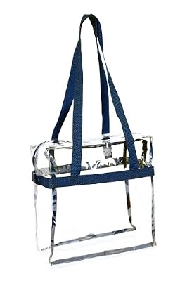 Clear 12 x 12 x 6 NFL Stadium Approved Tote Bag with 35" Handles Navy Trim
