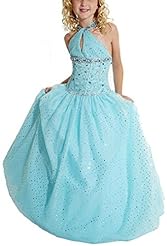 Girls Lace Sequined  Sleeveless Organza Floor Length  Ball Gown Flower-Girl Dress/Pageant Dress 