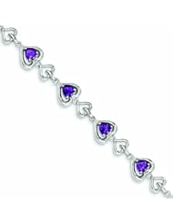 Genuine .925 Sterling Silver Diamond & Heart Link Amethyst Bracelet 10.9 Grams . 100% Satisfaction Guaranteed.