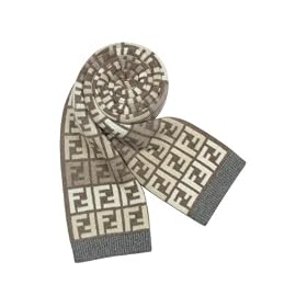 Fendi Multicolor Zucca Logo Knit Long Scarf Beige