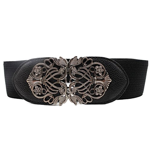 DZT1968(TM)Women Vintage Wide Belt With Alloy Flower (Black)