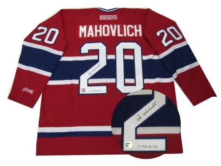 Pete Mahovlich Signed Jersey Canadiens Replica Dark Vintage