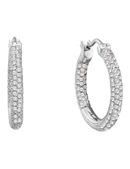 1 cttw 14k White Gold Inside Out Hoop Earrings Diamond Inside Out Hoop Earrings (Real Diamonds: 1 cttw)