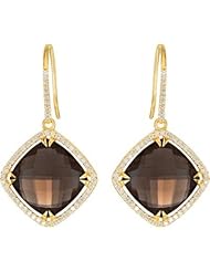 Jewelplus 14K Yellow 16mm Smoky Quartz & 5/8 ct tw Diamond Halo-Styled Drop Earrings Pair