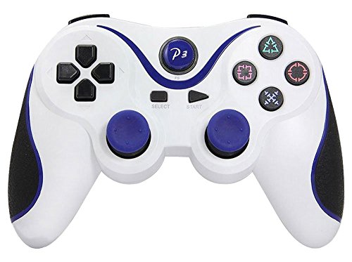 SZJJX Portable Rechargable Dualshock Full Vibration Feedback Wireless Bluetooth 6 Axis Game Controller Gamepad Consoles Joypad Joystick Control Pad for Sony Playstation III PS3-White/Blue SZJJX Portable Rechargable Dualshock Full Vibration Feedback Wireless Bluetooth 6 Axis Game Controller Gamepad Consoles Joypad Joystick Control Pad for Sony Playstation III PS3-White/Blue