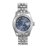 Rolex Datejust Blue Arabic Dial Jubilee Bracelet 18k White Gold Fluted Bezel Ladies Watch 179174BLAJ