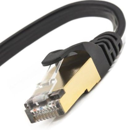 Flat CAT7 Shielded RJ45 Ethernet Patch Network Cable, Professional Gold Plated Plug STP Wires, Cat 7 Networking Cable Premium/ Patch/ Modem/ Router/ LAN - 50 Feet (Black)