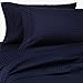 Dark Blue (Navy) Damask Stripe Queen Size THREE piece Duvet Cover Sheet with Pair (2 peices) of Matching Pillowcases. 1200 Thread Count 100% Long Staple Egyptian Giza Cotton with Swiss Sateen Finishing- By Simply Linens