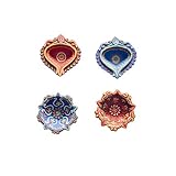 Indian Handmade Colorful Terracotta Diwali Diyas Set of 4 with Floral Design; Artistically Packed & Ideal for Gifting