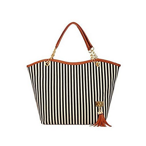 OrangeTag Fashion Stripe Single Shoulder Canvas Bag Women Handbag (Black White) ¡­