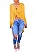 Pink Queen Uniqe V Neck Knot Front Long Sleeve T-Shirt Top for Women(Yellow,L)