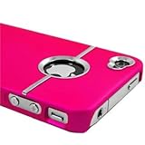 Hot Pink Deluxe W/chrome Rubberized Snap-on Hard Back Cover Case for At&t Apple Iphone 4 4g