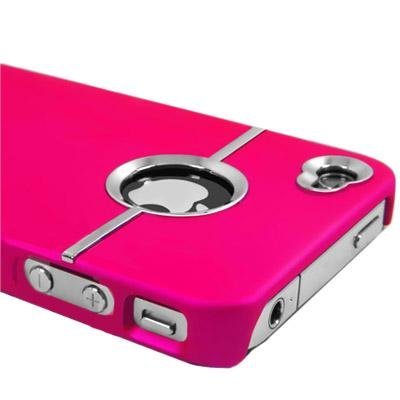 Hot Pink Deluxe W chrome Rubberized Snap-on Hard Back Cover Case for At&t Apple Iphone 4 4g Hot Pink Deluxe W chrome Rubberized Snap-on Hard Back Cover Case for At&t Apple Iphone 4 4g