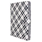 Black Grey Cross Plaid Fabric Leather Cover Case with Interior Compartments and Magnetic Closure for Apple Ipad Tablet Wifi 3g