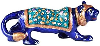 HD Techno Crafts Rajasthani Handicrafts Hand Made Antique Walking Tiger Show Piece With Golden Hairs - 3 inch