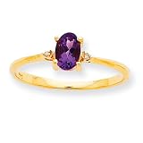 10k Polished Geniune Diamond & Amethyst Birthstone Ring
