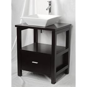 Contemporary modern console vanity cabinet set with base, cabinet, counter top, ceramic vessel sink, faucet, pop-up drain CBV9008