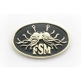Oval Flying Spaghetti Monster Lapel Pin - gold and black finish